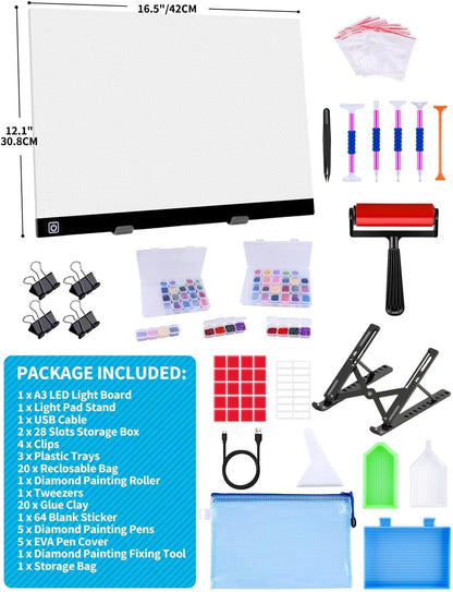 Ratukall 183PCS A4 Diamond Painting Light Pad Kit, Light Board for Diamond Painting Accessories, Tracing Light Box with 5D Painting Tools Set for Full Drill & Partial Drill Art