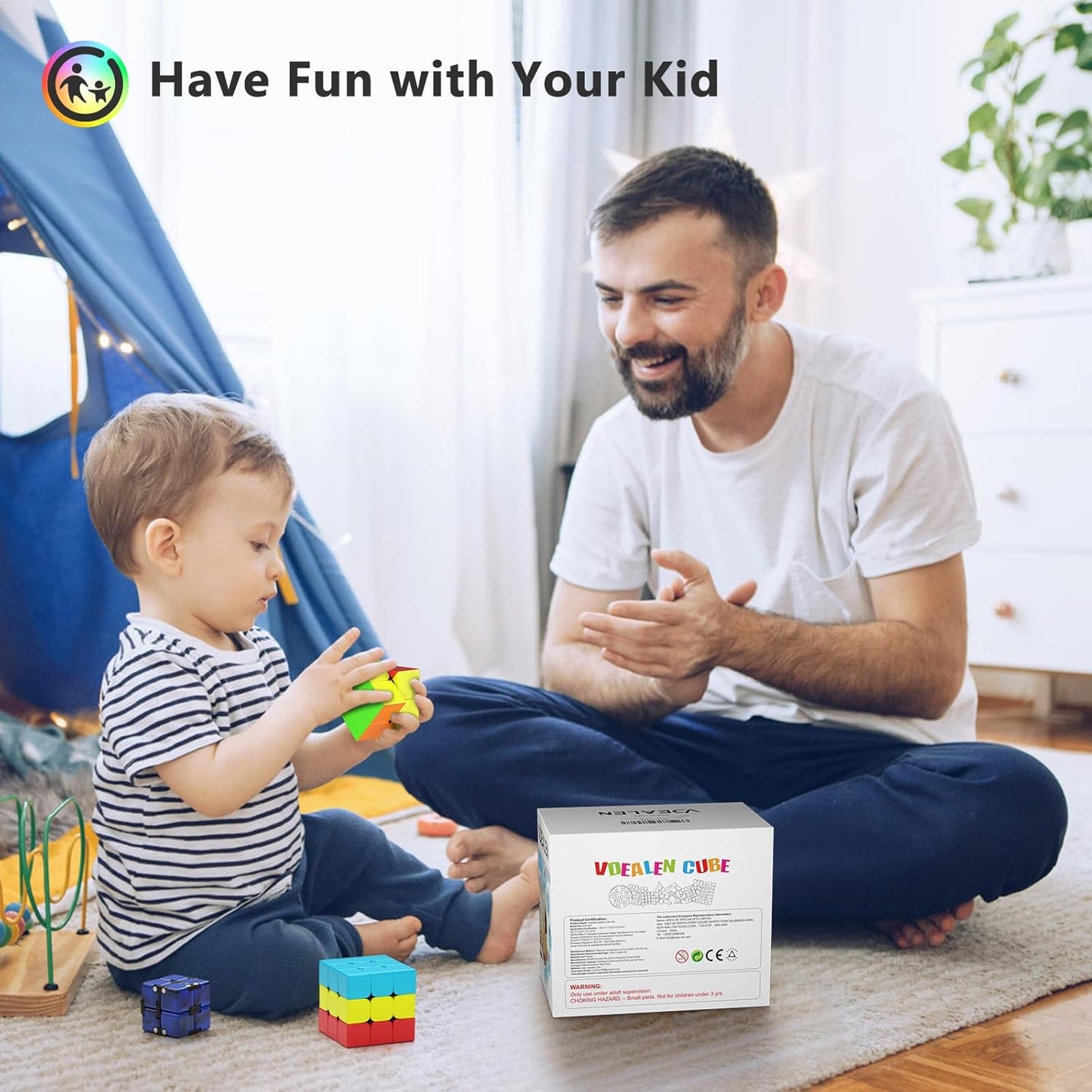 Vdealen Speed Cube Set, 7 Pack Puzzle Cube Bundle Fidget Ball 2x2 3x3 4x4 Pyramid Dodecahedron Rainbow Snake Magic Cube, Smooth Cube Game Toys Gift for Kids & Adults