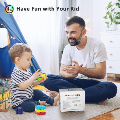 Vdealen Speed Cube Set, 7 Pack Puzzle Cube Bundle Fidget Ball 2x2 3x3 4x4 Pyramid Dodecahedron Rainbow Snake Magic Cube, Smooth Cube Game Toys Gift for Kids & Adults