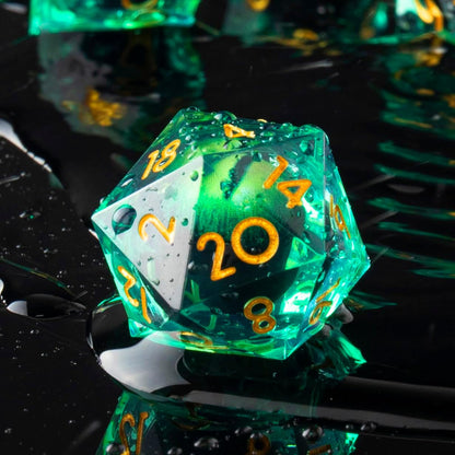 YEMEKO Beholder'S Eye D20 Dice Dragon Eye DND 22MM Single with Resin Sharp Edge 20 Sided D&D Handmade Polyhedral for Dungeons and Dragons, RPG, Roleplaying Games MTG Table Games(Blue Gold)