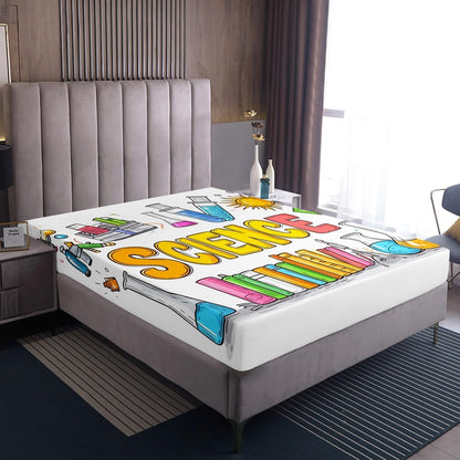 Chemistry Bed Sheets for Kids Teens Girls Boys,Chemical Experiment Fitted Sheet Twin,Science Themed Sheets for Math Lovers,Chemistry Lab Bedding Set,White and Black