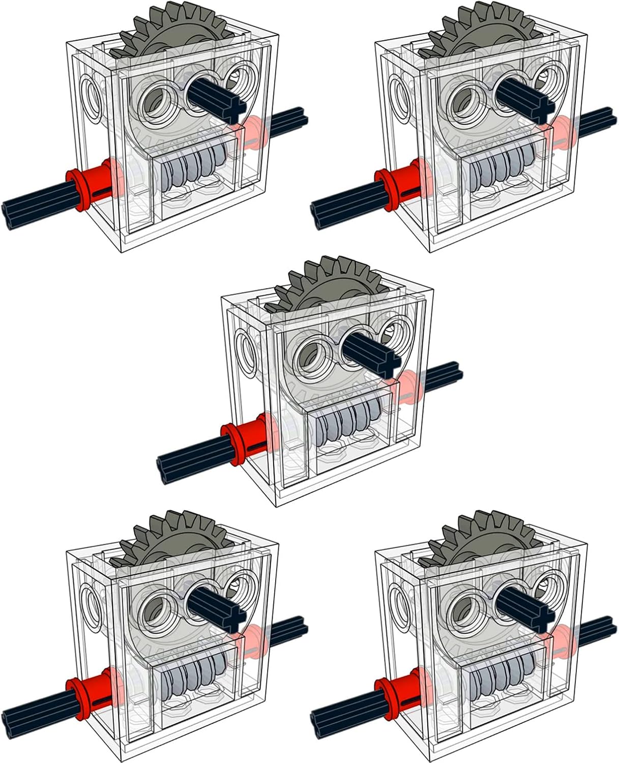 SEEMEY 5 Sets of Technical Parts Complete Gearbox Assembly Trans-Clear Wormbox Gear Motor Reducer Block Mindstorms Robotics ev3 NXT MOC Transparent Robotics Power Function Compatible with Part 6588