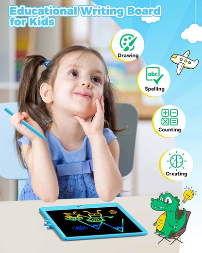 KOKODI 15 Inch LCD Writing Tablet with Anti-Lost Stylus, Erasable Doodle Board Colorful Toddler Drawing Pad, Car Travel School Games Toys for 3 4 5 6 7 8 Kids, Birthday Gift for Girls Boys Blue