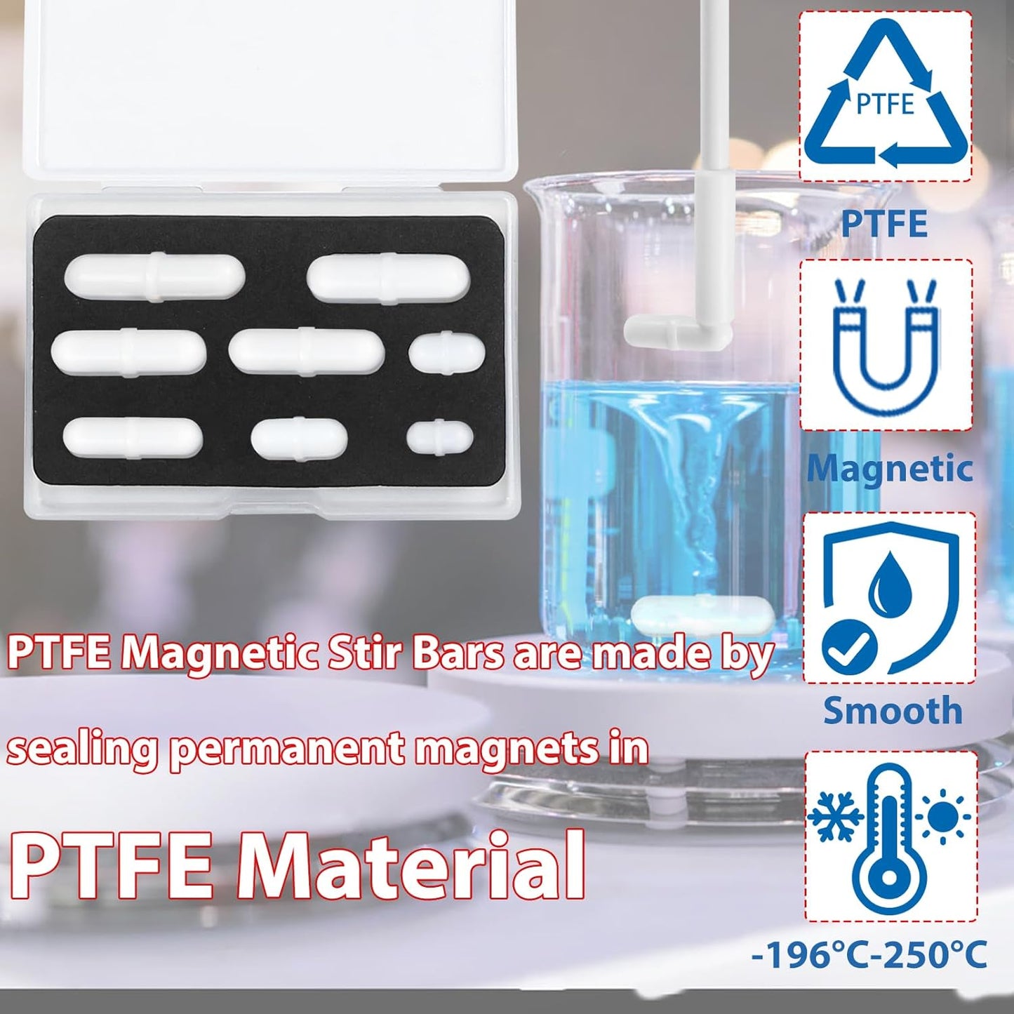 Magnetic Stir Bars with Magnetic Retriever Set, Lab Mixed Size PTFE Magnetic Stirrer Mixer Stir Bars PTFE Stiring Rod, 8x35mm, 8x30mm, 8x28mm, 7x30mm Magnetism for Laboratory Home DIY Project