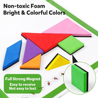 Travel Tangram Puzzle Car Game Magnetic Pattern Blocks Road Airplane Trip Essentials Activities Montessori Educational Toys Brain Teasers Book for Age 4-8 Kids Boys Girls Toddler (240 Solution)