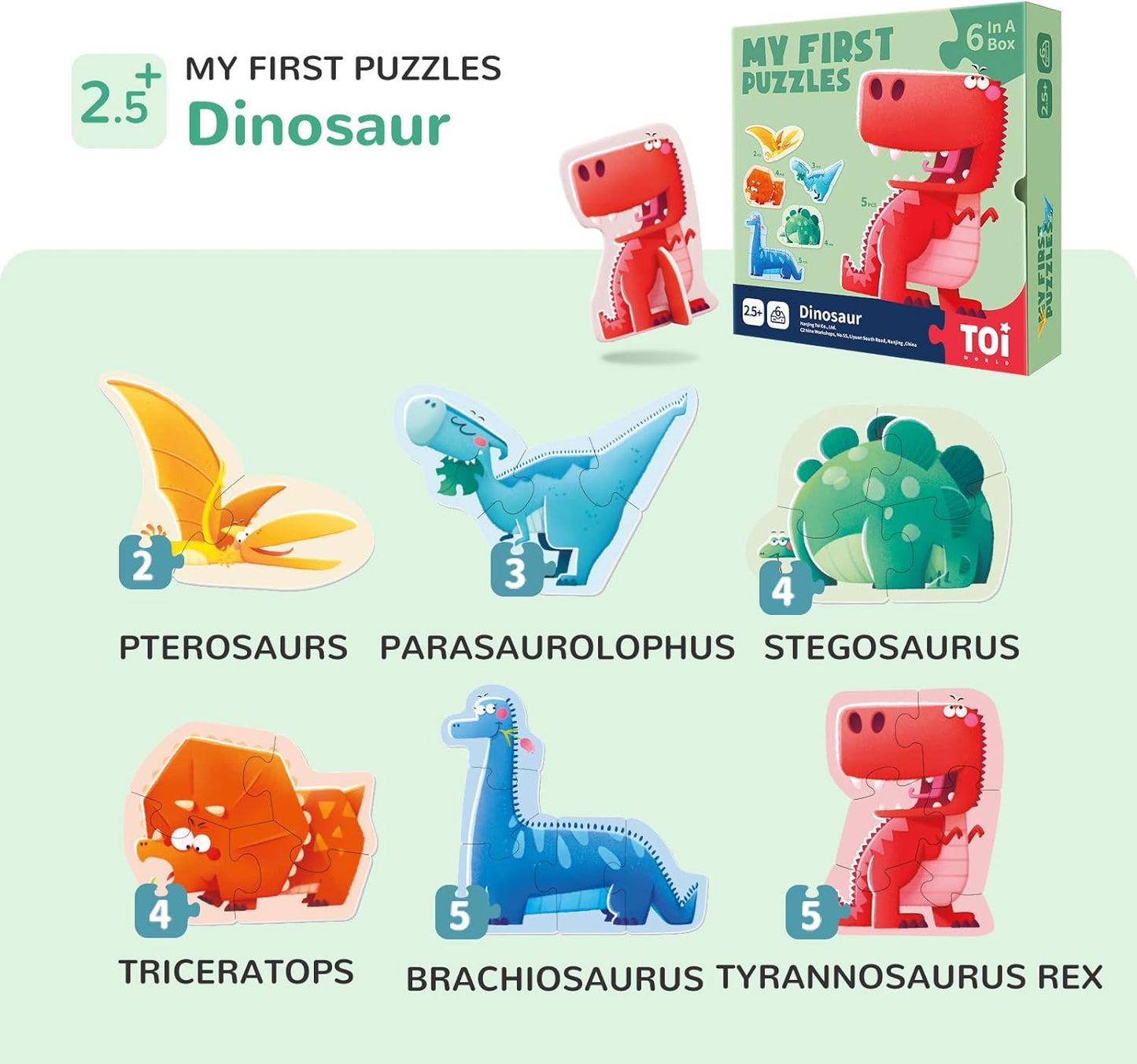 Toi 6 Packs Large Piece Toddler Jigsaw Puzzles for Kids Aged 2.5+, Animal Shaped Floor Puzzles for Beginner, Preschool Learning Game for Boys Girls, Traffic