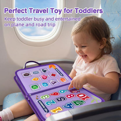 Toddler Busy Board Montessori Toys for Toddlers 1-3 2-4 Girls Birthday Gifts, Educational Activity Book Board Sensory Learning Toys, Airplane Car Travel Toys