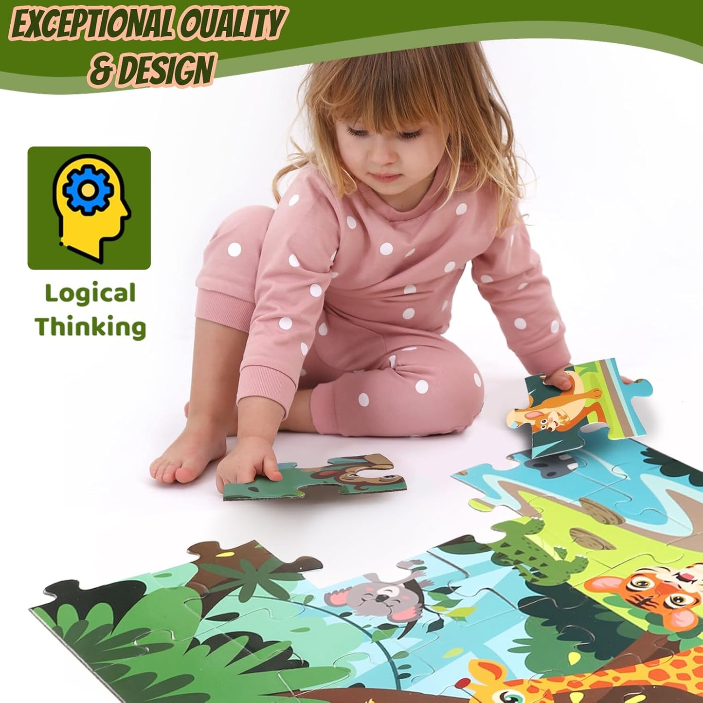 Jumbo Floor Puzzle for Kids, Large Jigsaw Puzzles 48 Piece with Box for Kids Ages 3-5,Preschool Learning & Education Toys, Gifts for 4-8 Year Old Boys and Girls(Jungle Animals)