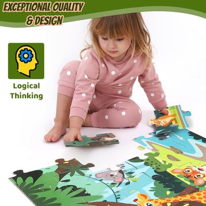 Jumbo Floor Puzzle for Kids, Large Jigsaw Puzzles 48 Piece with Box for Kids Ages 3-5,Preschool Learning & Education Toys, Gifts for 4-8 Year Old Boys and Girls(Jungle Animals)
