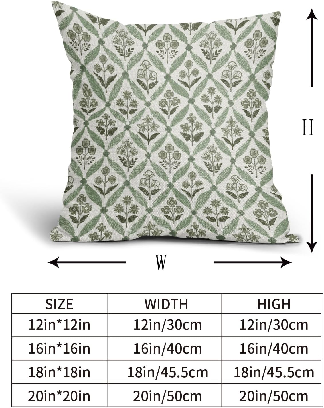 Blue Green Floral Block Print Pillow Covers 12X20 Set of 2, Flower Pattern Spring Summer Print Decorative Throw Pillow Covers Outdoor Farmhouse Seasonal Cushion Case Couch Sofa Bed Decor