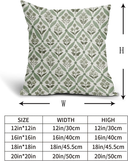 Blue Green Floral Block Print Pillow Covers 12X20 Set of 2, Flower Pattern Spring Summer Print Decorative Throw Pillow Covers Outdoor Farmhouse Seasonal Cushion Case Couch Sofa Bed Decor