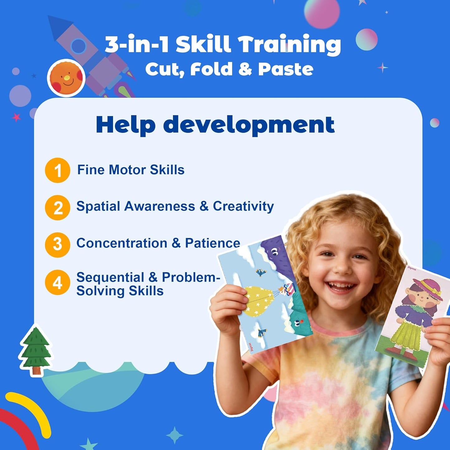 Toddler Scissor Skills Activity Book, 4 Progressive Levels to Learn Cutting for Kids Ages 3-6, 31 Fun Crafts with Child-Safe Scissors, Develop Fine Motor Skills, Ideal Christmas Gift & Arts and Crafts