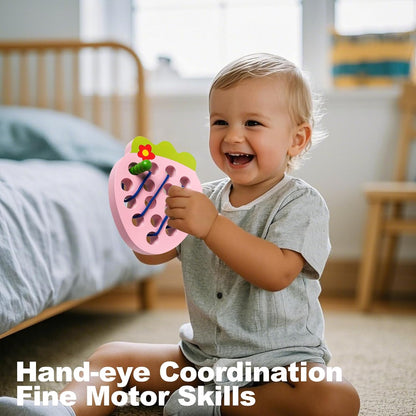 Lacing Toys for Toddlers,Wooden Threading Apple Baby Travel Toys,Montessori Education Sensory Learning Fine Motor Skills, Wooden Block Puzzle Gifts for 3 Year Old Baby Kids Boys Girls