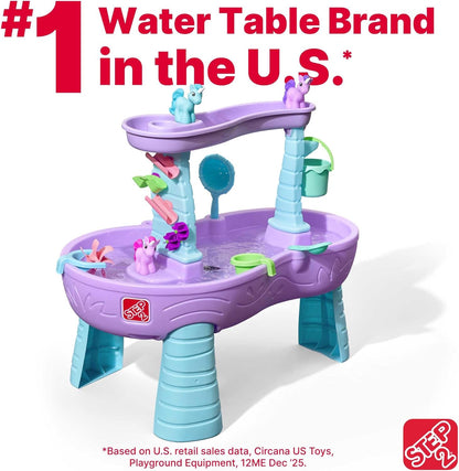 Step2 Rain Showers Splash Pond Water Table with Cover, Kids Water and Sand Activity Sensory Playset, Summer Outdoor Toys, 13-Piece Water Toy Accessories, For Toddlers 1.5+ Years Old, Blue & Green