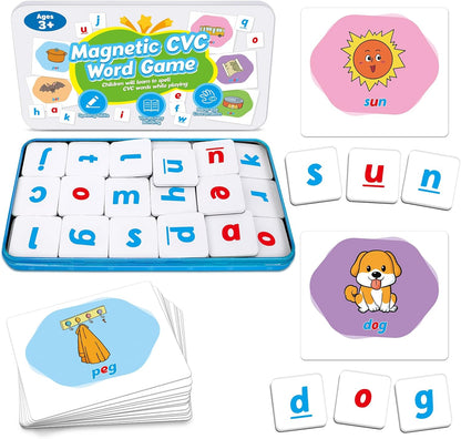 CVC Word Games,Magnetic Letters & CVC Flash Cards,Phonics Games,Alphabet ABC Toys,Refrigerator Fridge Magnets for Kids Toddlers,Speech Therapy,Spelling Learning Games for Preschool Classroom