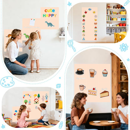 Magnetic Decal Wall for Kids Set of 6 Milk Tea Magnetic Chalkboard for Wall Peel and Stick Magnet Sheets with Chalk Tangram Puzzle and Multiple Accessories Magnetic Wall Decal for Playroom Home
