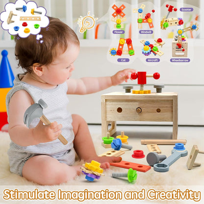 AiTuiTui 29PCS Kids Tool Set with Wooden Tool Box, Toddler Tool Set Montessori Pretend Play Construction Toys, STEM Educational Toys for 2 3 4 5 Year Old Boys Girls, Birthday Easter Gift
