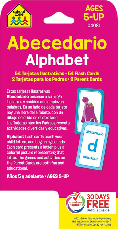 School Zone Spanish Alphabet Flash Cards: 56 Cards, Preschool, Kindergarten, Abecedario Tarjetas Ilustrativas, ABC's, Alphabetical Order, Bilingual, ESL, Language Immersion (Spanish/English Edition)