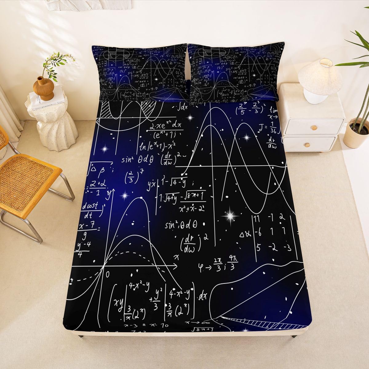 Erosebridal Chemistry Lab Fitted Sheet Twin Size Chemical Equation Bed Sheets for Boys Girls Chemical Elements Science Theme Bed Set Teens Kids Science Students Bedding Set School Dorm Room Decor
