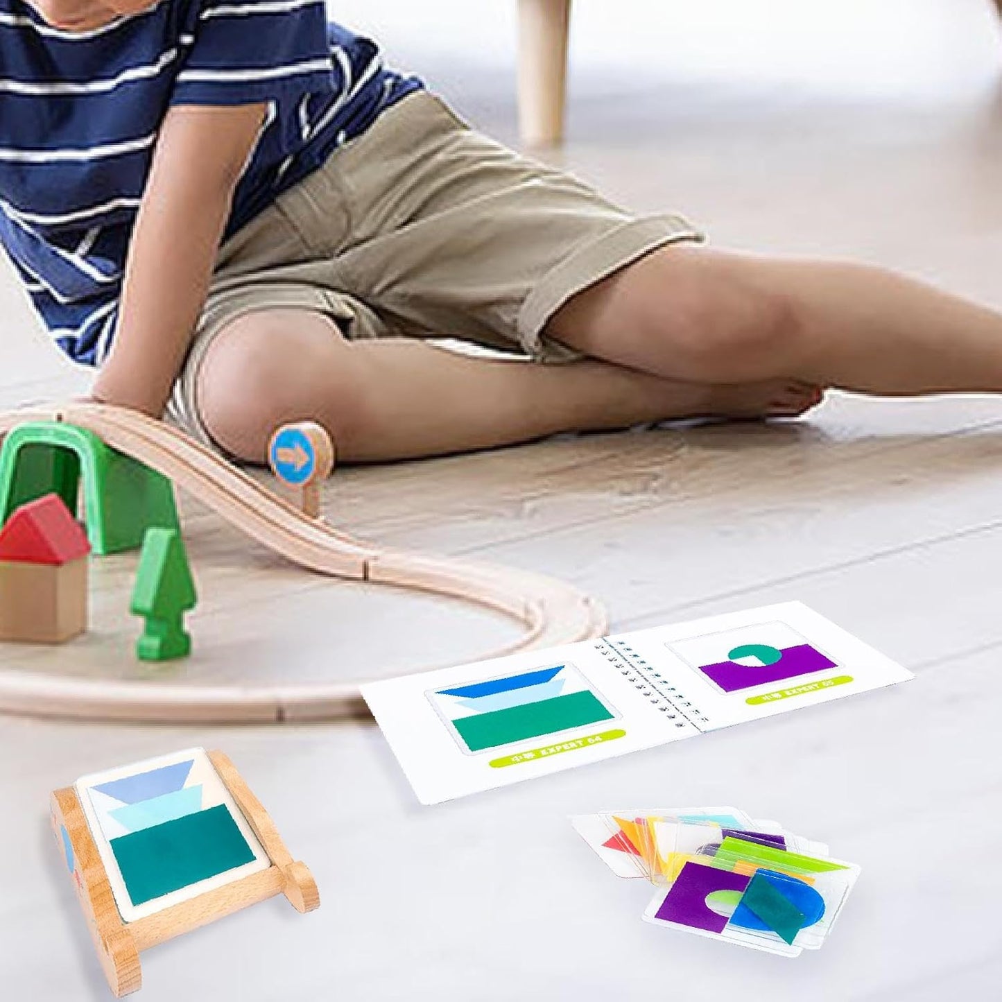 predolo Wooden Pattern Blocks, Brain Teaser Puzzle, Shape Puzzle Tangram Shapes for Focus Reasoning Skills Patience Visual Perception