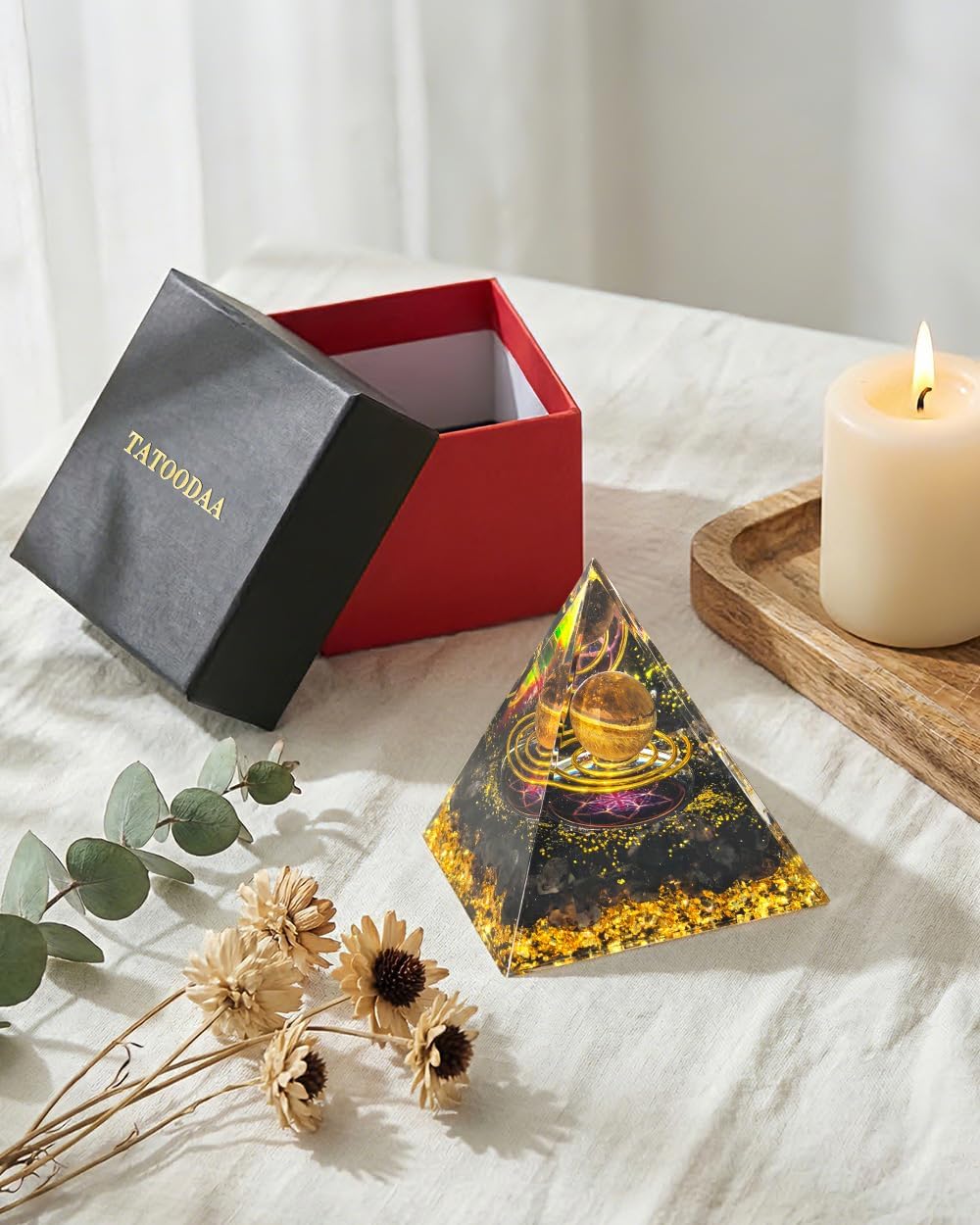 Crystals and Healing Stones, 9 Pcs Healing Crystals Set, 7 Chakra Crystal Stones Set Real Natural Selenite Pyramid Reiki Raw Rock Energy Protection Meditation with Wooden Box, Crystal Gifts for Women