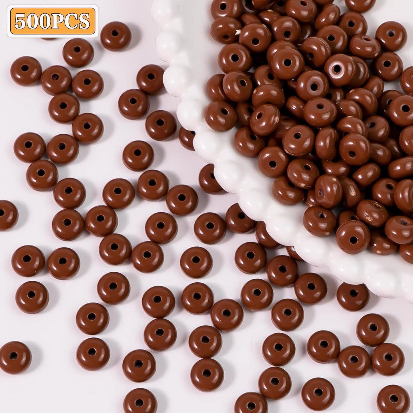 500PCS 8mm Acrylic Lentil Beads, White Abacus Beads Loose Beads for Crafts, Acrylic Spacer Beads for Jewelry Bracelet Necklace Making, Beads for Pens Charms Crafts, Small
