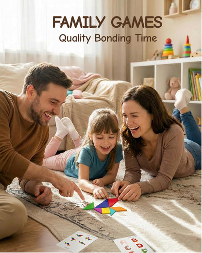 STEM Toys for Kids Ages 4-6, AR Tangram Puzzles with 1000+ Combinations & 20 Cognitive Cards, Food-Grade Silicone Sensory Toy, Interactive Family Games & Meaningful Screen Time Alternative