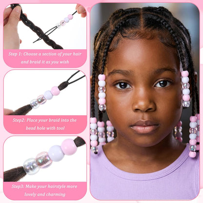 Hair Beads for Girls Hair 60pcs Acrylic Pony Hair Bead Bulk for Braids Dreadlock Beads for Kids Hair Bracelets Crafts(Pink)