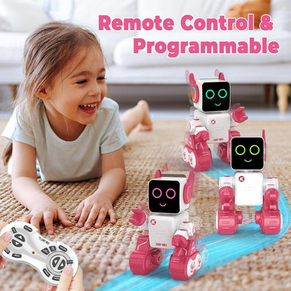 okk Robot Toys for Kids, Programmable Remote Control Robot, Interactive Toys with Coin Bank, LED and Tray, Walking Talking Singing Dancing Gift for Boys Girl（White）