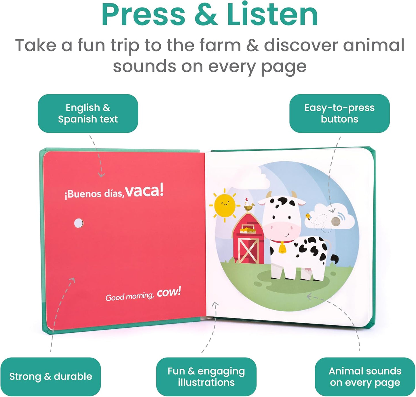 Binibi La Granja Bilingual Sound Book - Interactive Spanish Learning for Babies - Ages 1-5