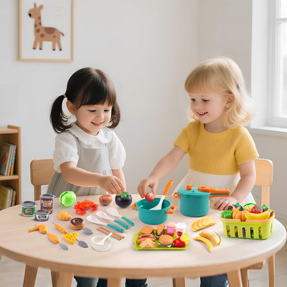 60Pcs Kids Mini Play Kitchen Accessories, Pretend Cooking Play Set with Cookware, Tableware & Fruit & BBQ Sets, Learning Gift for Boys, Girls, Toddlers,Yellow
