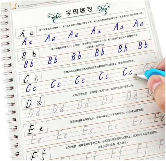 Italic English Practice Copybook, 3D Groove Practice English Calligraphy Copybook Handwriting Practice Book, Letters and Words