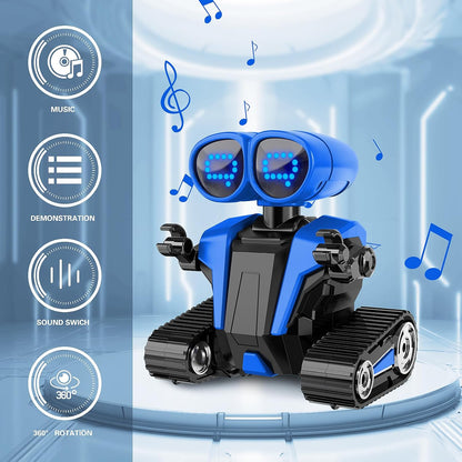 MindPal Robot Toys Rechargeable RC Robots for Kids with LED Eyes Auto-Demonstration Dance & Sing Remote Control Emo Robots for Boys Girls, Camouflage Blue