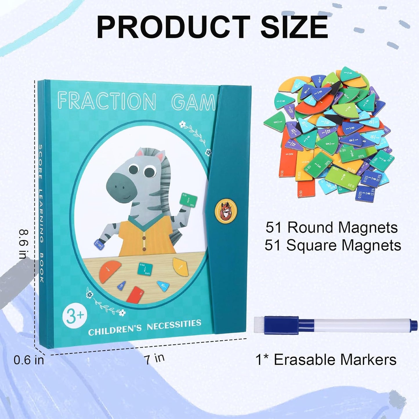 Magnetic Fraction Educational Puzzle 102 Pcs Fraction Tiles & Circles Set 9 Colors, Preschool Learning Activities Math Manipulatives for Classroom or Homeschool Supplies (Green)