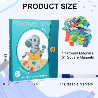 Magnetic Fraction Educational Puzzle 102 Pcs Fraction Tiles & Circles Set 9 Colors, Preschool Learning Activities Math Manipulatives for Classroom or Homeschool Supplies (Green)