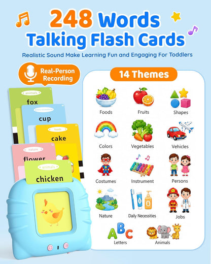Aullsaty Talking Flash Cards for Toddlers 1-3, Upgraded 248 Sight Words Montessori Speech Therapy Toy, Autism Sensory Educational Learning Toys, Birthday Gifts for Boys Girls (Pink)