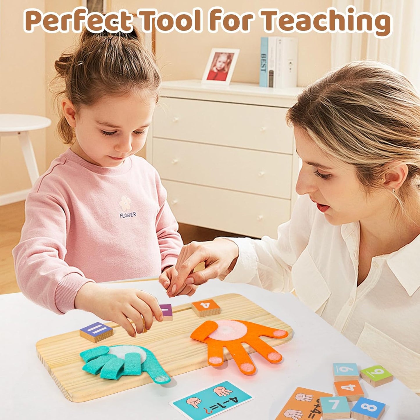 Montessori Math Learning Toys for Toddlers 3-5, Double-Sided Finger Counting & Number Tracing Board, Preschool Educational Wood Number Blocks Toys for Kids 2-4, Math Manipulates, Girl Boy Gift 5-7