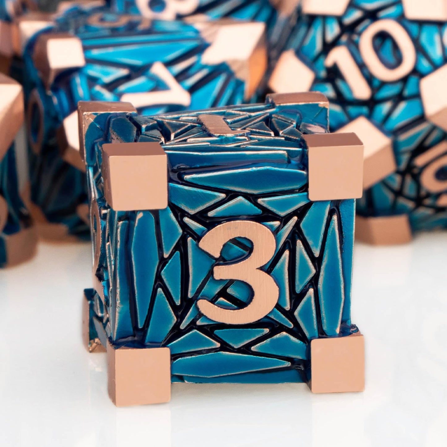 7PCS Metal DND Dice Set with Box, Debris RPG Blue White D and D Dice for D&D Tabletop Games Role Playing Game Polyhedral Dice Set D20 D12 D10 D8 D6 D4
