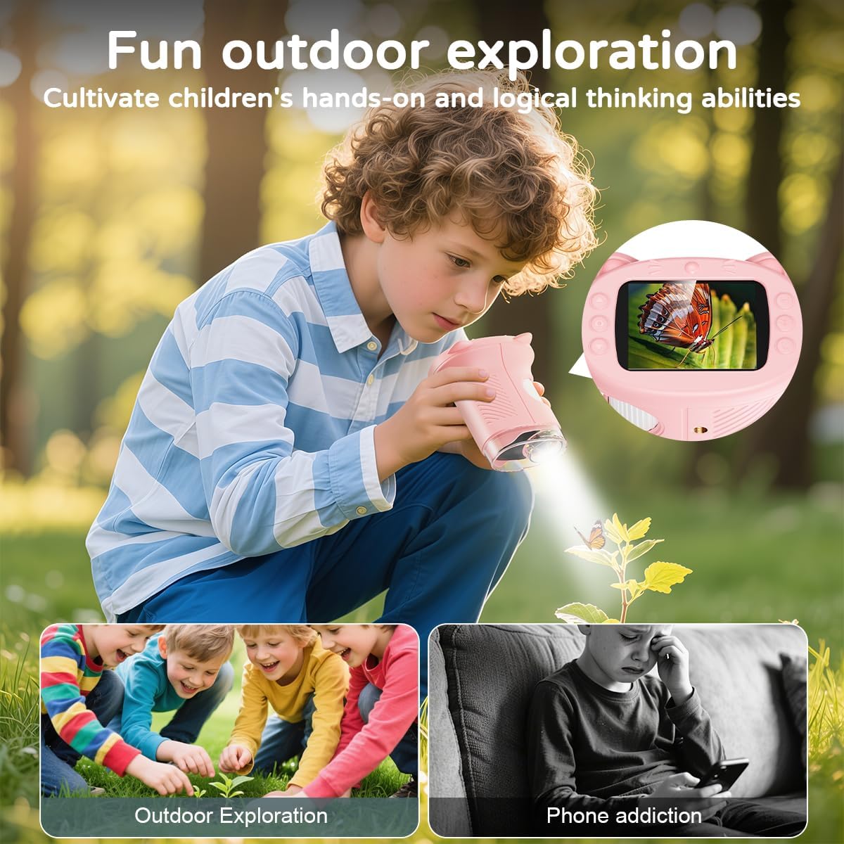1000X Handheld Digital Microscope for Kids, 4K Kids Microscope with 2.4" Screen, 200–1000X Magnification, Portable STEM Educational Toy for Boys and Girls Ages 5–12 (White)