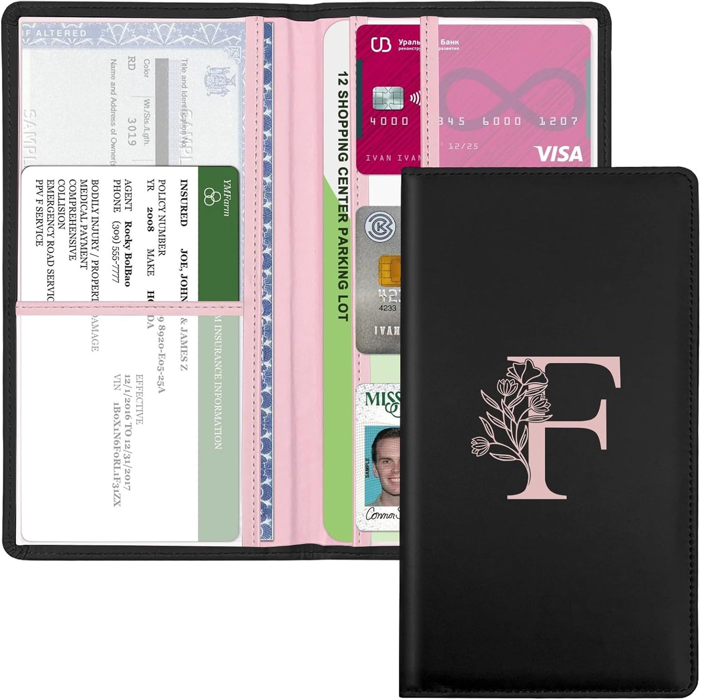 Letter Car Registration and Insurance Holder, with Magnetic Closure for License, Cards and Documents,Vehicle Glove Box Car Organizer, Interior Car Accessories for Women Men (I)