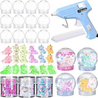 12 Sets DIY Duck Snow Globe Kit for Kids, 12 Globe Bottles, Glow in The Dark Duck Figurines, Glitter Sequins & Mini Hot Glue Gun, Summer Fun Craft Activity Set, Birthday Party Favor Gift
