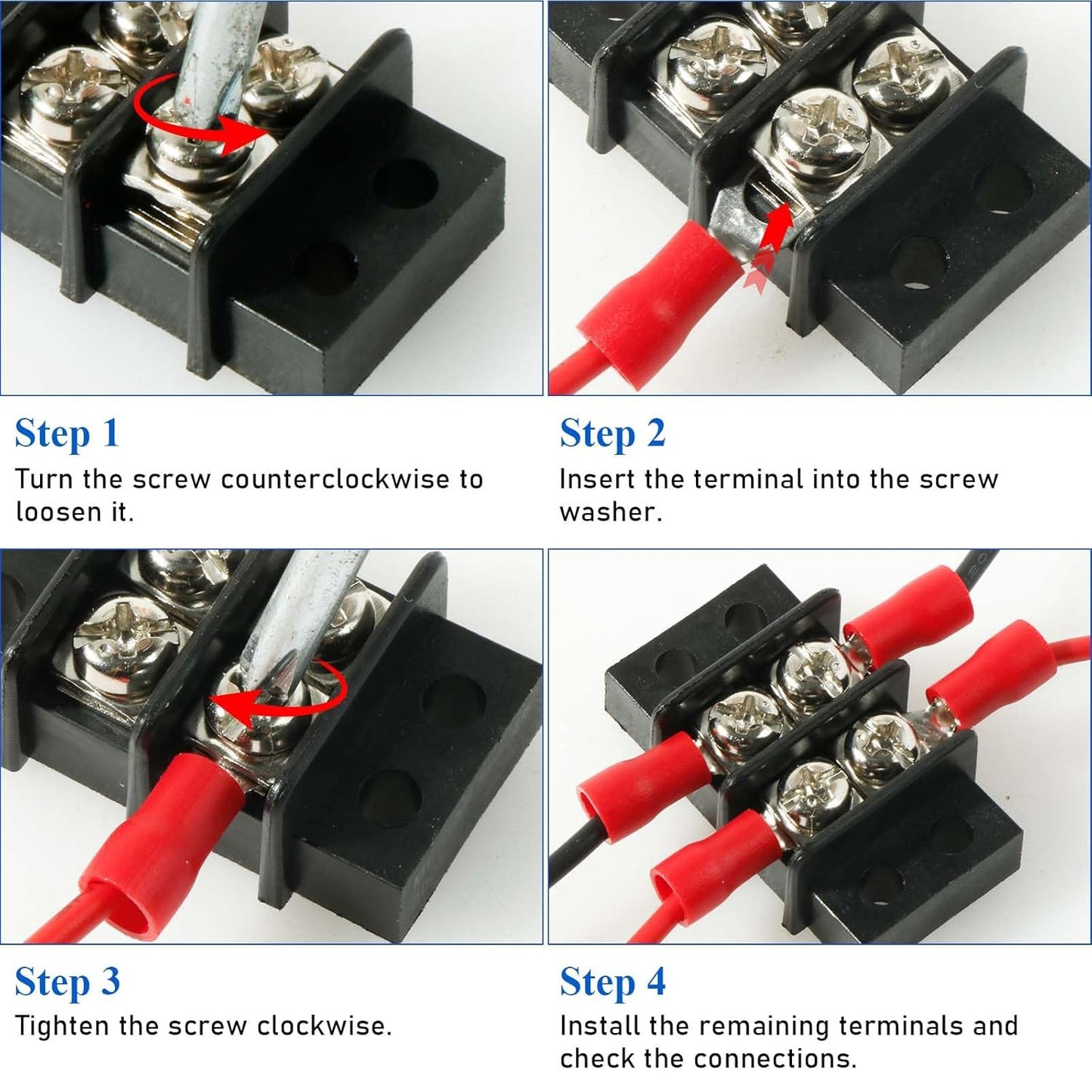 3sets 10 Position Terminal Strips， Dual Screw Terminals Block Strip with 16-14AWG Insulated Fork Wire Connectors for Electrical Wiring