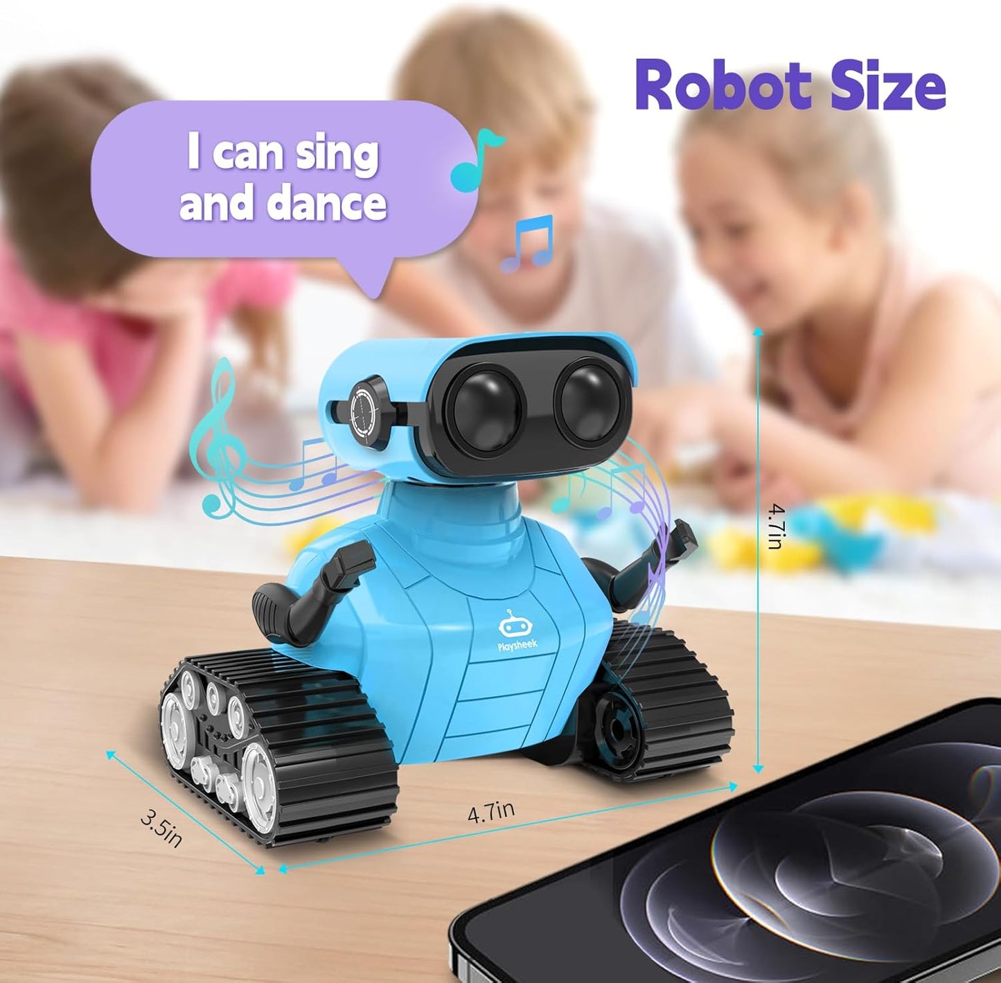 Playsheek Rechargeable Emo Robot with Auto-Demonstration - Remote Control Smart Robot Toy Gift for Kids Age 3+ - Purple