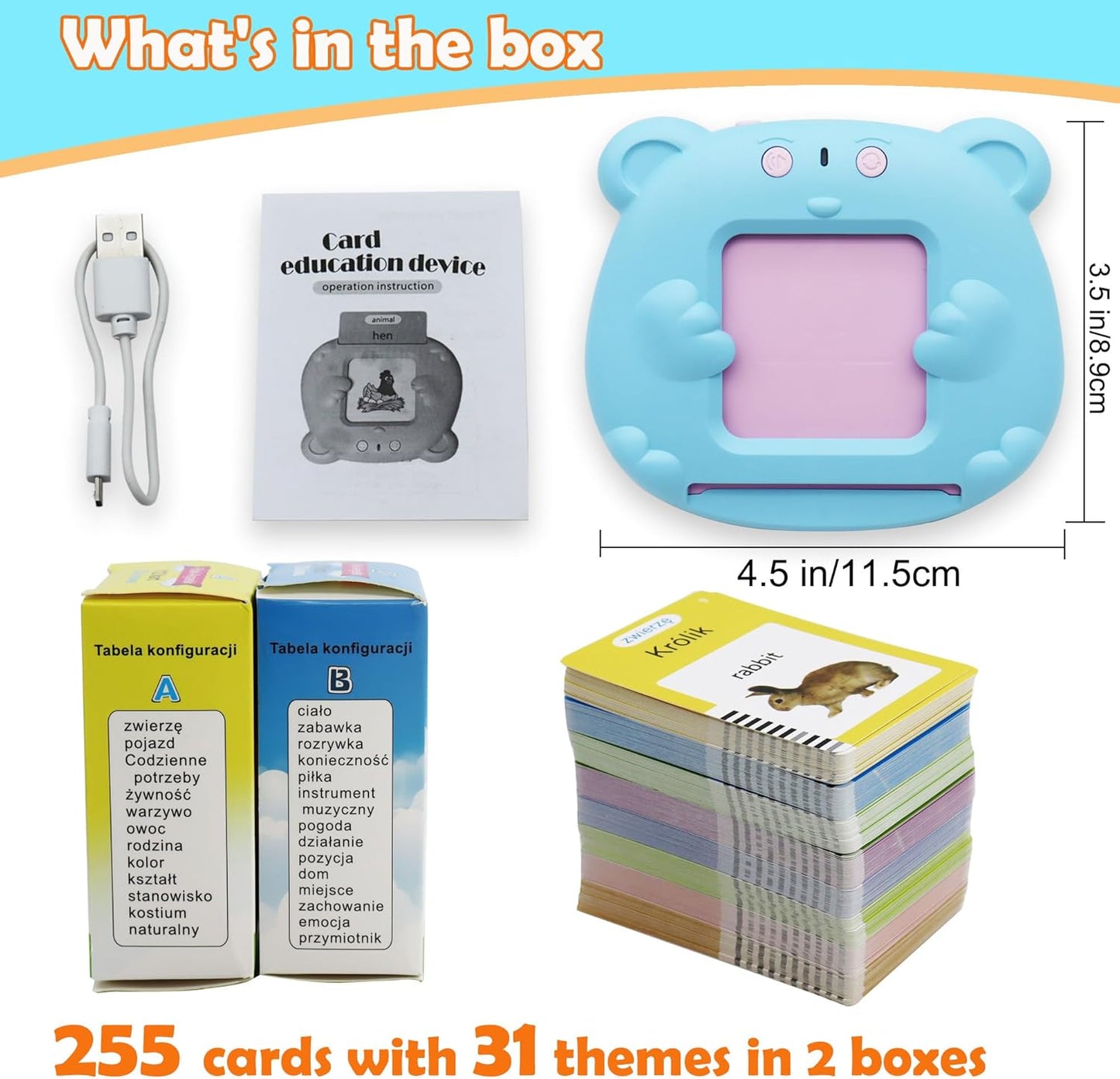 Spanish & English 510 Words Alphabet Bilingual Talking Flash Cards for 3-8 Years Toddlers, Pocket Speech Buddy Therapy Autism Toys, Educational Learning Interactive Toy for Boys Girls Kids Gifts Blue