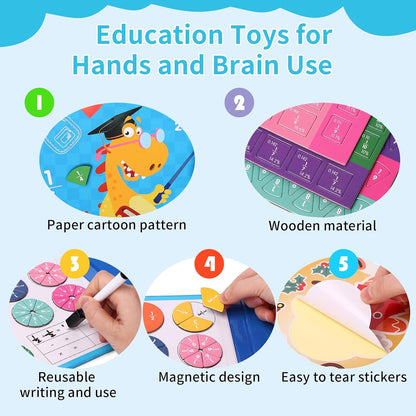 Easter Basket Stuffers Magnetic Fraction Educational Puzzle - 110pcs Math Fraction Manipulatives for Elementary,Montessori Magnetic Book Fraction Puzzle for Children