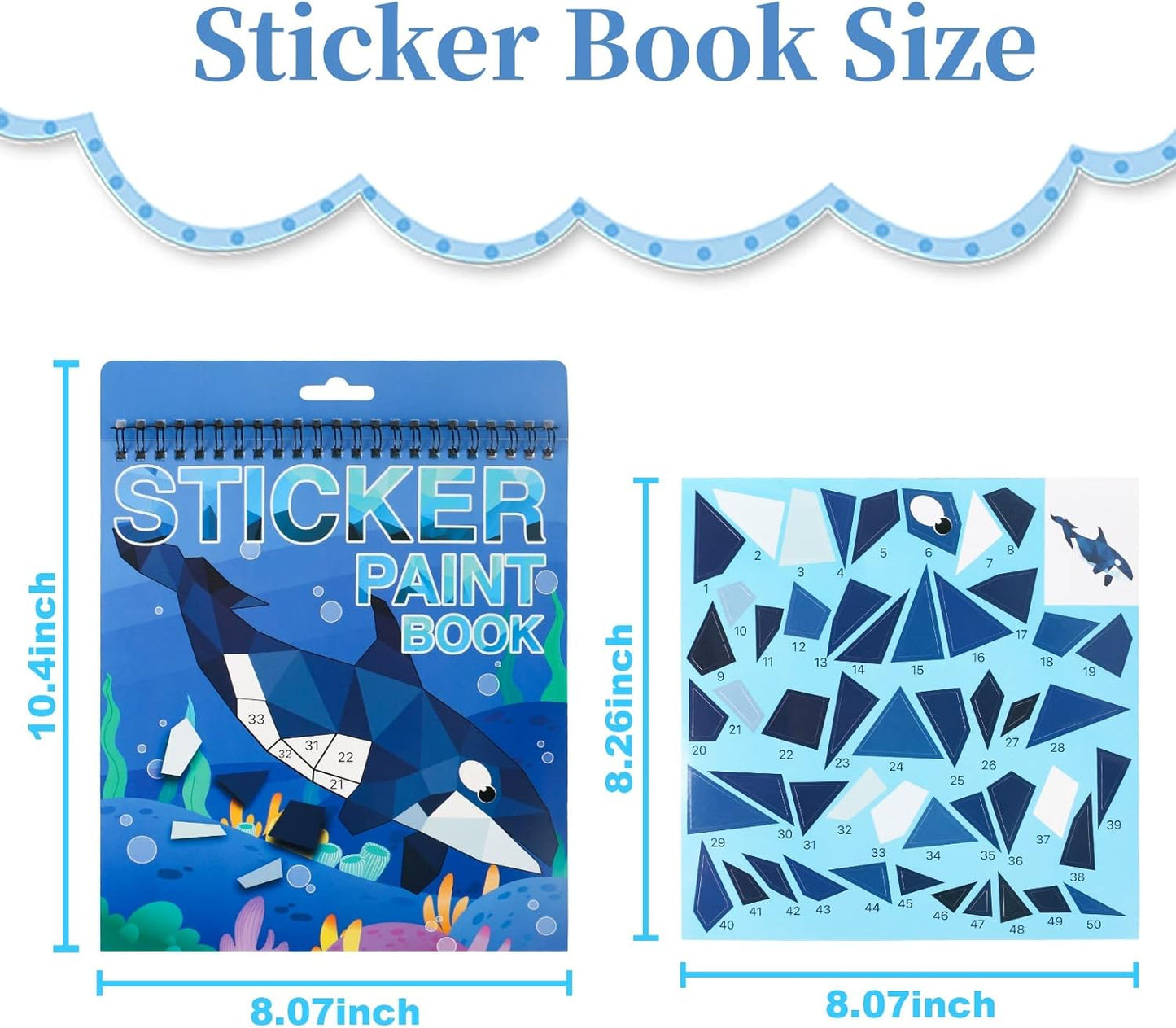 3PCS Sticker Paint Number Books Crafts for Kids Ages 4-8,8-12 Animal Dinosaur Ocean Sticker Book Stickers for Kids Boys Girl Adults for Birthday Party Favors Gift Travel Toy Daycare Activity
