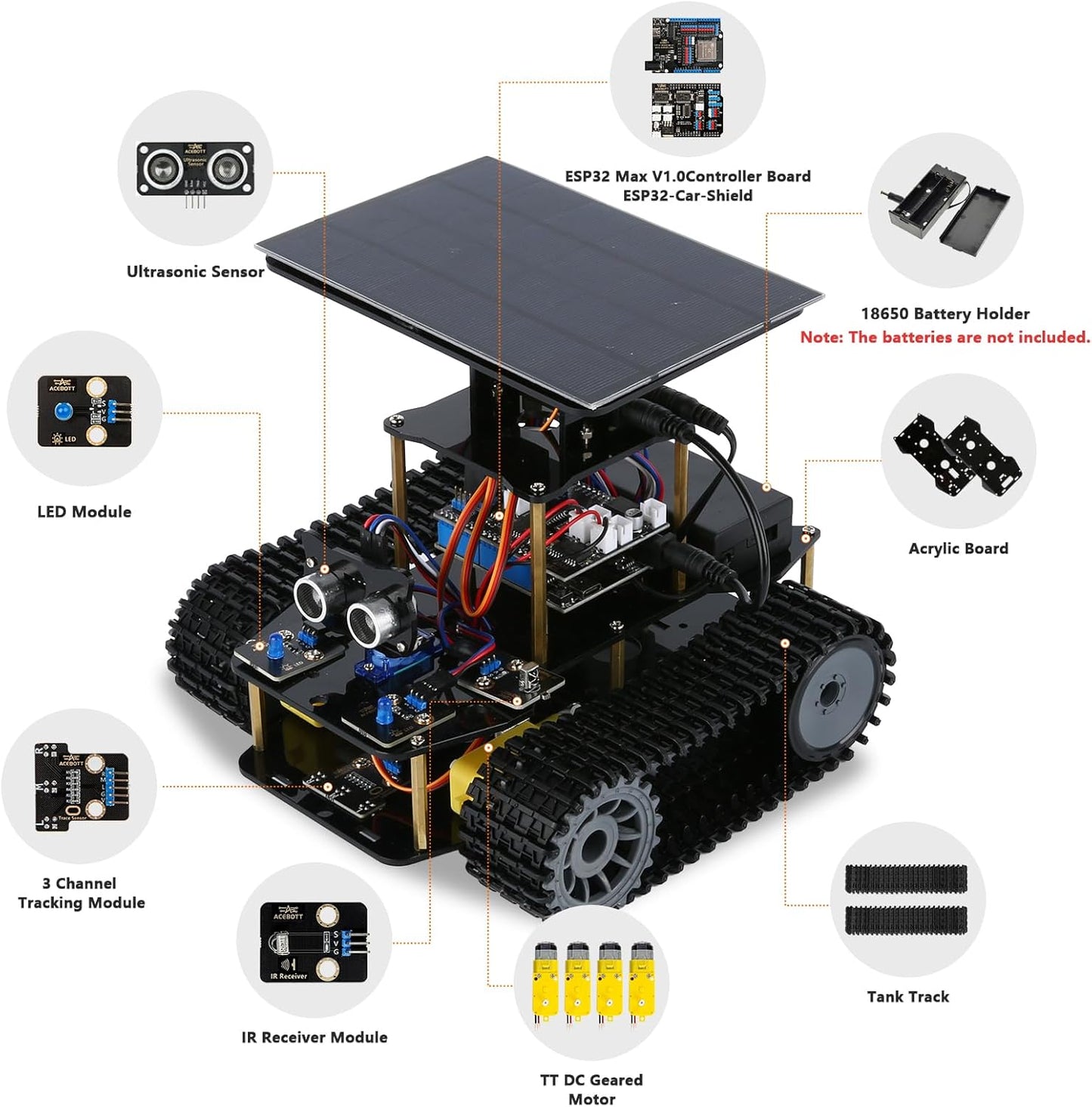 ACEBOTT Smart Robot Tank Car Kit with ESP32 for Arduino Robotics for Kids Ages 8-12 12-16 STEM Science Kits Coding Gifts for 8-16 Year Old Boys Girls Teens Cool Engineering Building Toys Unique Gifts