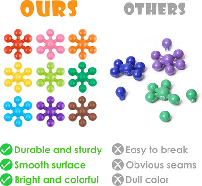 Snowflake Interlocking Building Block Educational Toy 300PCS for Kids Ages 3+, Multi-Color Solid Plastic Early Learning Creativity STEM Toy with Carrying Case Safe Material