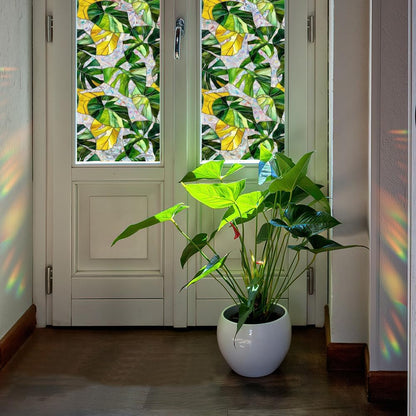 Flower Stained Glass Window Film Decorative Static Cling Stickers Sun Blocking Privacy Decals for Home Car White Lily
