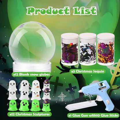 12 Sets DIY Duck Snow Globe Kit for Kids, 12 Globe Bottles, Glow in The Dark Duck Figurines, Glitter Sequins & Mini Hot Glue Gun, Summer Fun Craft Activity Set, Birthday Party Favor Gift